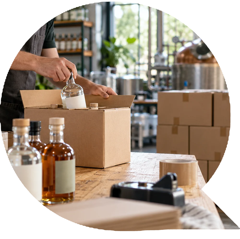 Qdos distillery packing and dispatch Bottles from an Australian craft distillery being packed into cases for dispatch